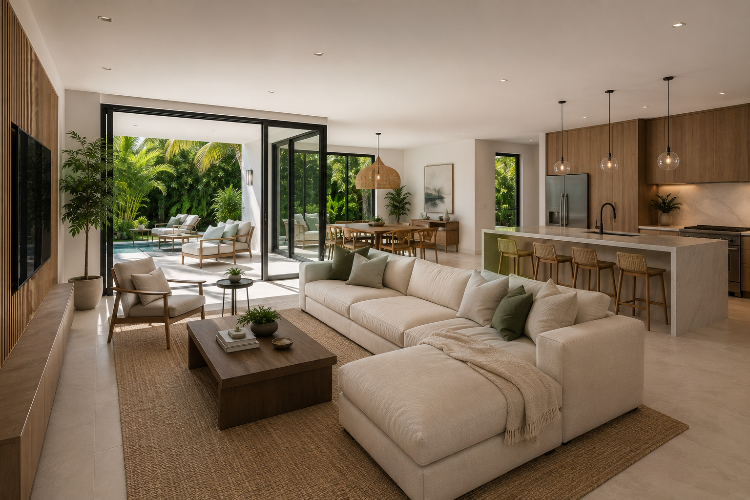 Open plan luxury living room full home renovation Miami Coconut Grove